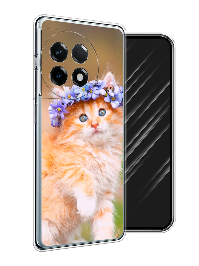 

Чехол Awog на OnePlus 11R/Ace 2 "Рыжий кот в венке", Коричневый;синий, 154250-1
