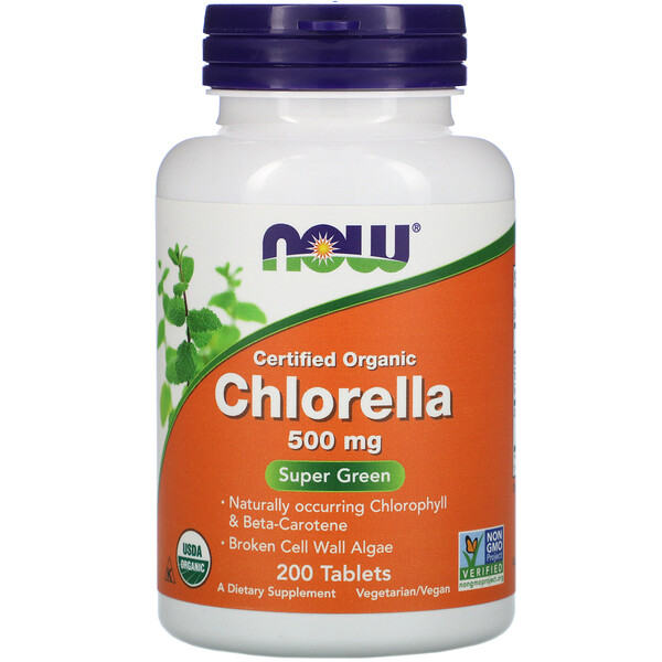 фото Now certified organic chlorella 500 мг 200 таблеток