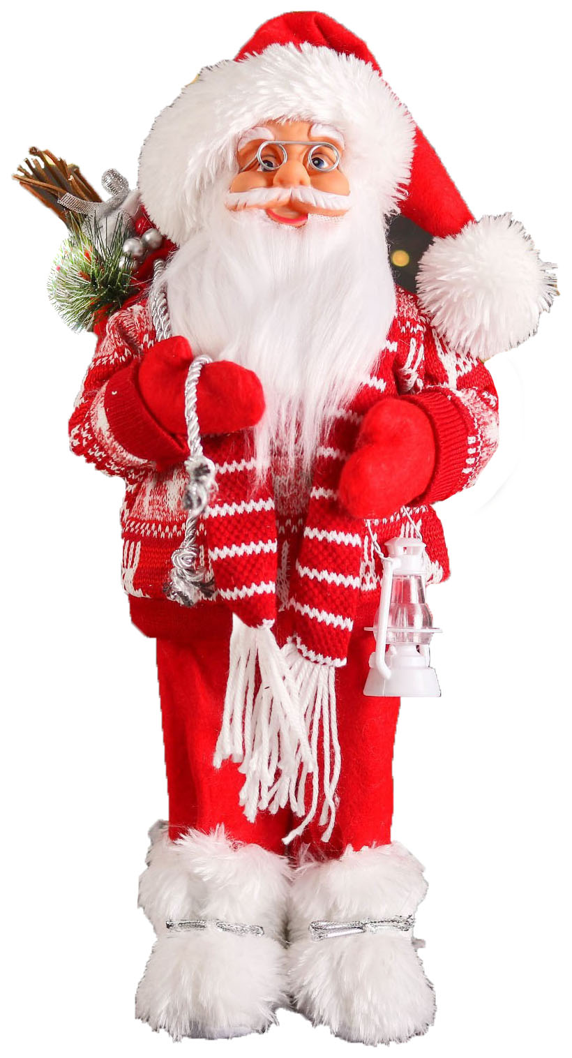 фото Дед мороз "в полосатом шарфе и с фонариком" 44 см, бело-красный зимнее волшебство