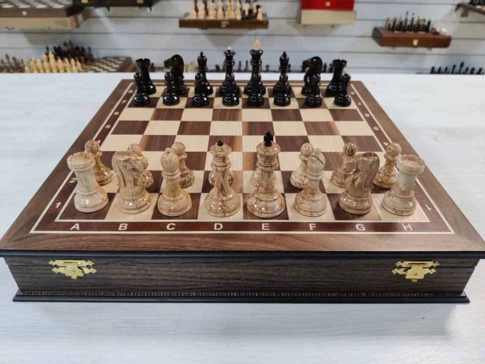 

Шахматы Lavochkashop карельская береза Стаунтон орех в ларце большие, Шахматы карельская береза Стаунтон орех в ларце
