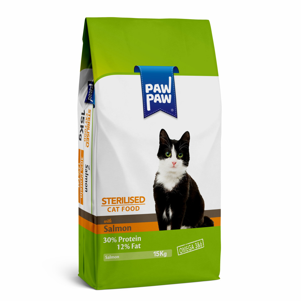 Сухой корм для кошек Pawpaw Sterilised Cat Food с лососем, для стерилизованных, 15 кг