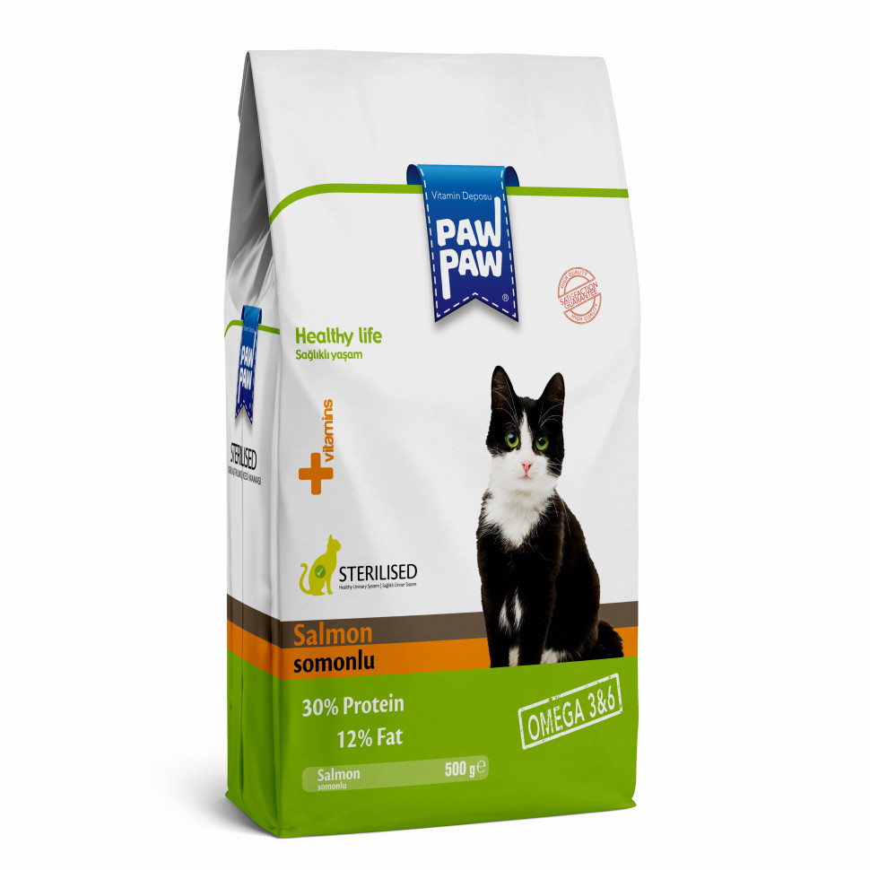 

Сухой корм для кошек Pawpaw Sterilised Cat Food с лососем, для стерилизованных, 500 г
