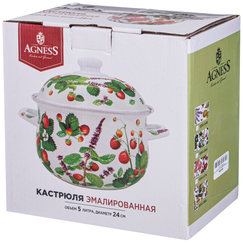 

Кастрюля Agness Эмалированная Серия "Фруктовая Корзина", 5.0 Л, 24*14 См 934-564, Белый