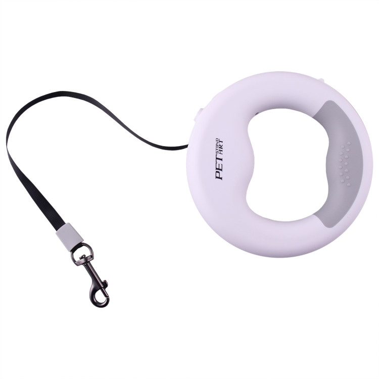 фото Поводок-рулетка для собак petstandart ring led, размер m, белый, с фонариком