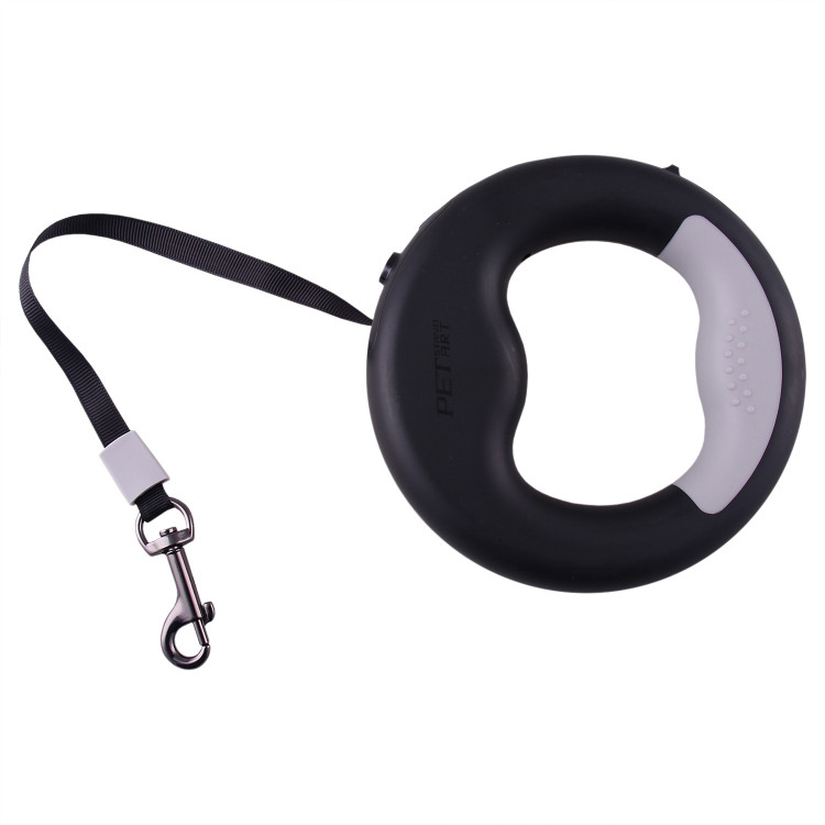 фото Поводок-рулетка для собак petstandart ring led, размер m, черный, с фонариком