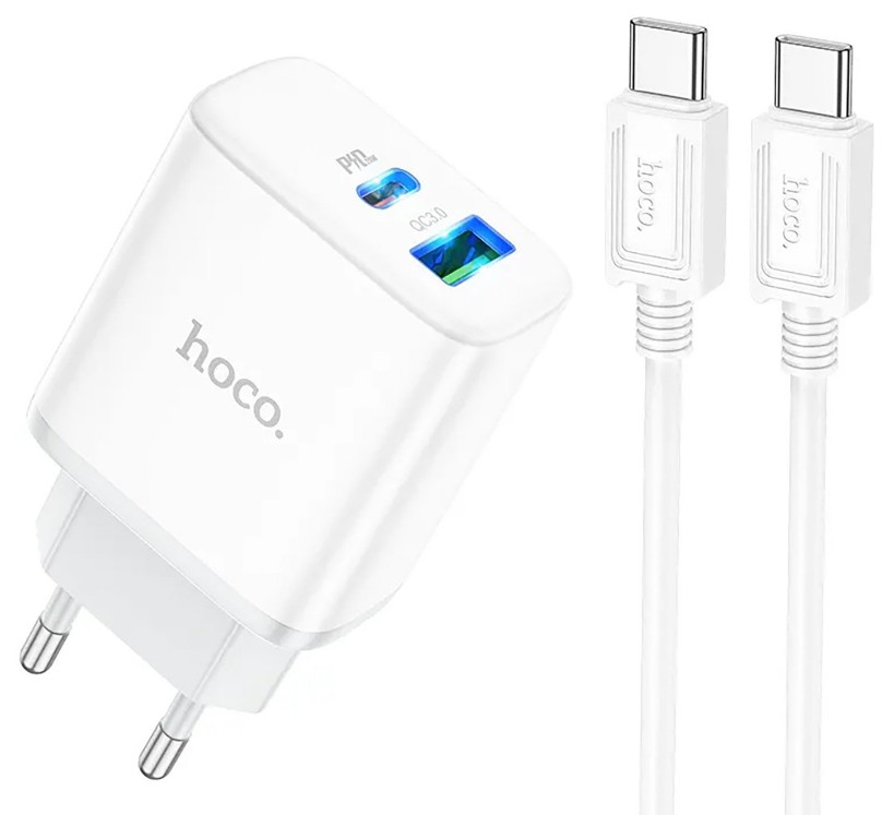 

Сетевое зарядное устройство Hoco C105Aa type-c 2xUSB 3 А белый, C105Aa