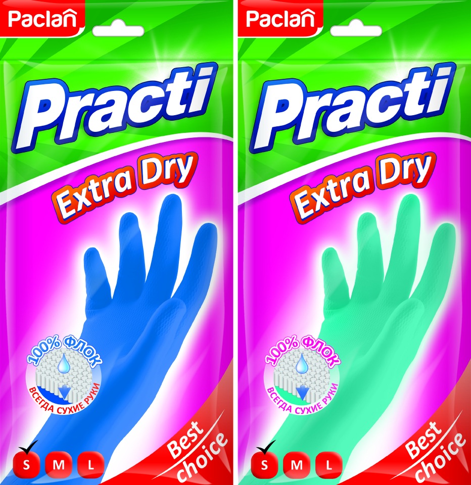 фото Перчатки резиновые paclan practi extra dry (s)