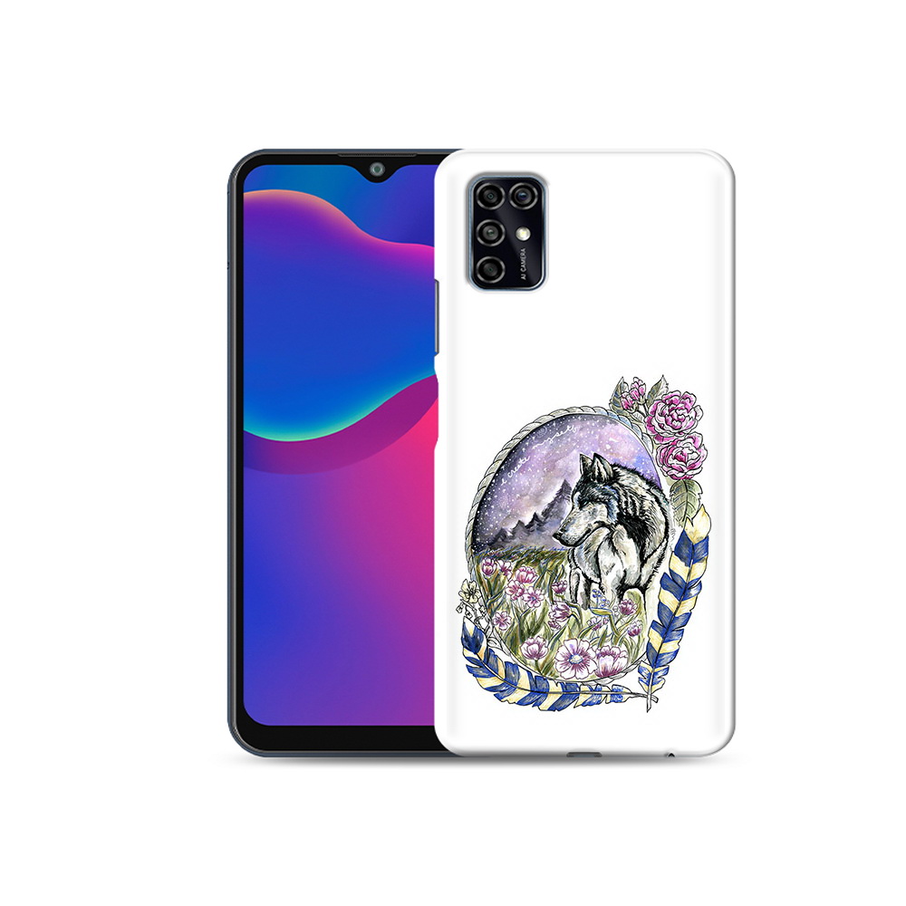 Чехол MyPads Tocco для ZTE Blade V2020 Smart нарисованный волк в цветах с перьями