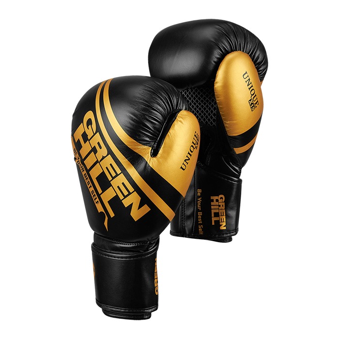 BGU-2308 Боксерские перчатки UNIQUE черно-золотые 14 oz