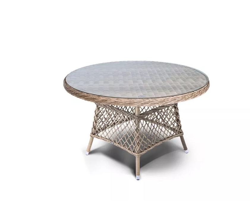 фото Плетеный круглый стол из искусственного ротанга 4sis эспрессо диаметр 150 см. соломенный