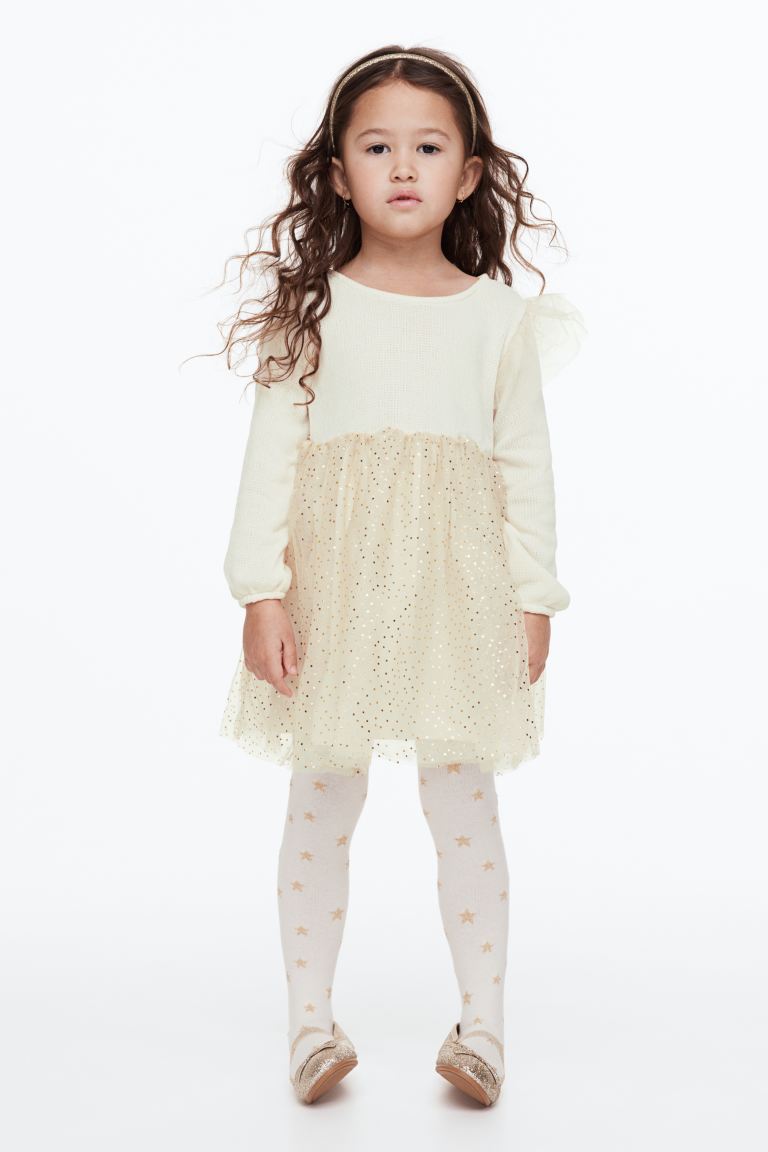 Платье детское H&M 0992693, цвет белый/бежевый, размер 122 (доставка из-за рубежа)
