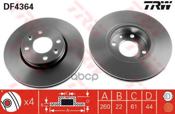 

Диск Тормозной Передний Nissan/Renault/Lada Largus.Vesta+Abs D=260Mm Zf Russia Df4364 Zfr