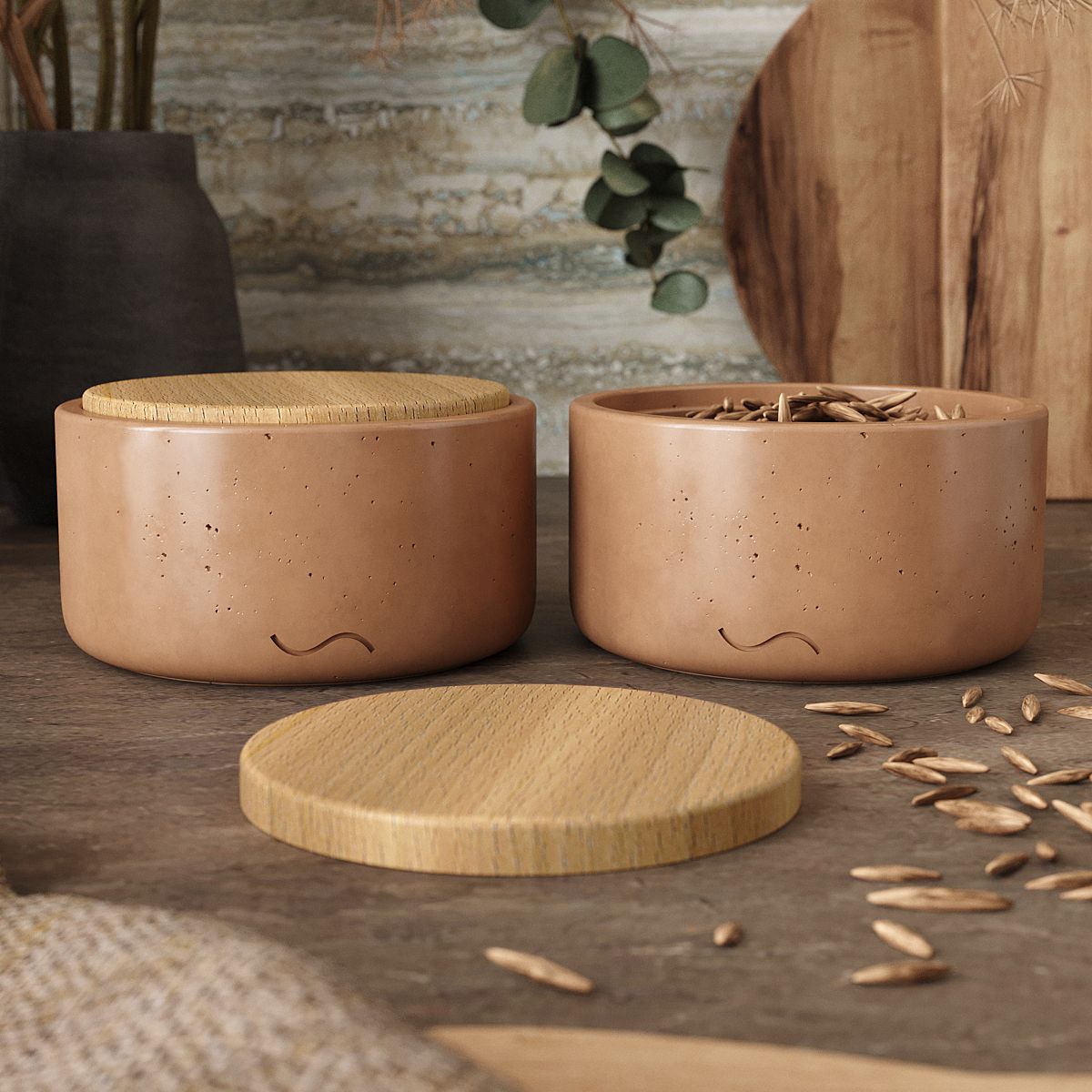 

Комплект для кухни Astrid 22 емкости, 12.5х12.5х7 , - 2 шт., бетон, розовый глянец.