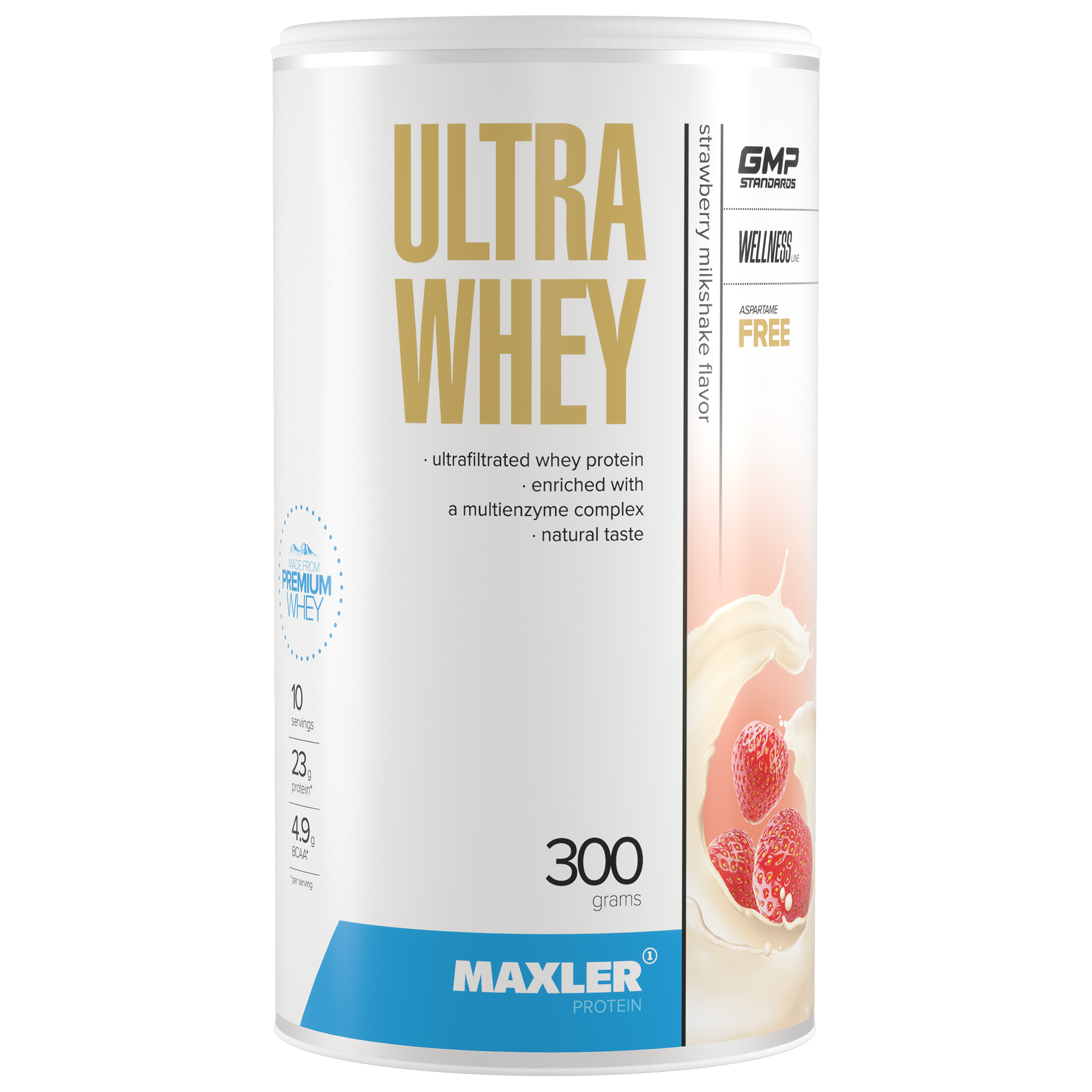 Протеин сывороточный Maxler Ultra Whey 300 гр, вкус: Клубничный молочный коктейль
