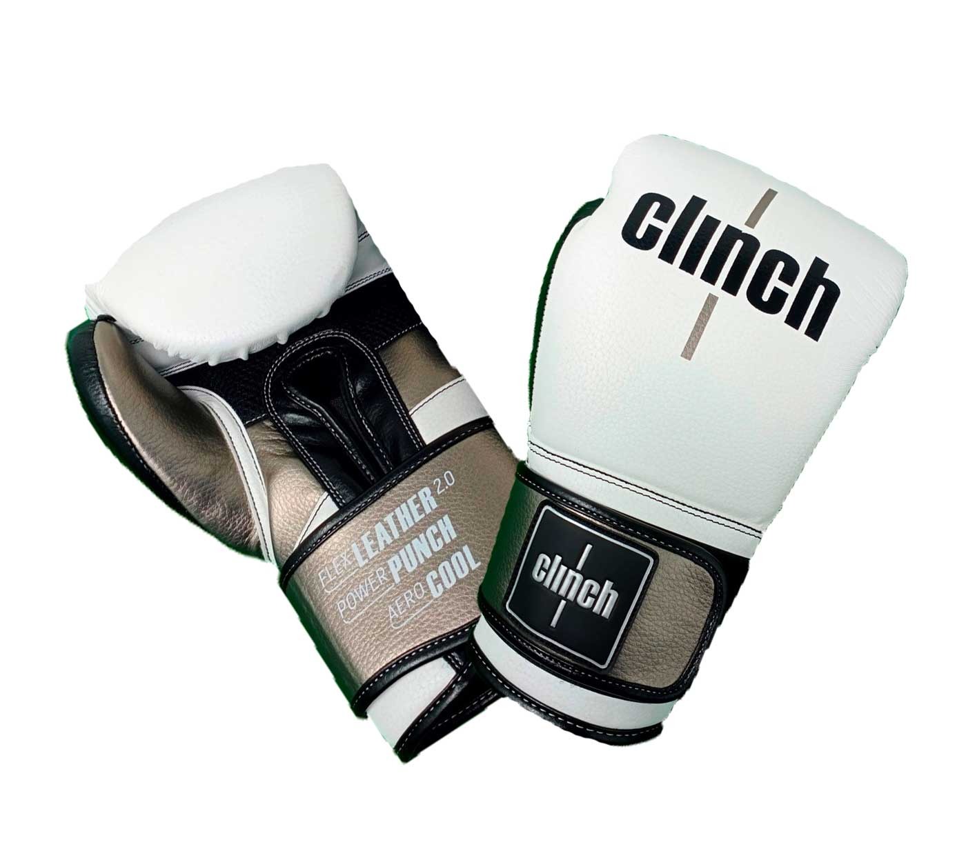 C141 Перчатки боксерские Clinch Punch 2.0 бело-черно-бронзовые 12 oz