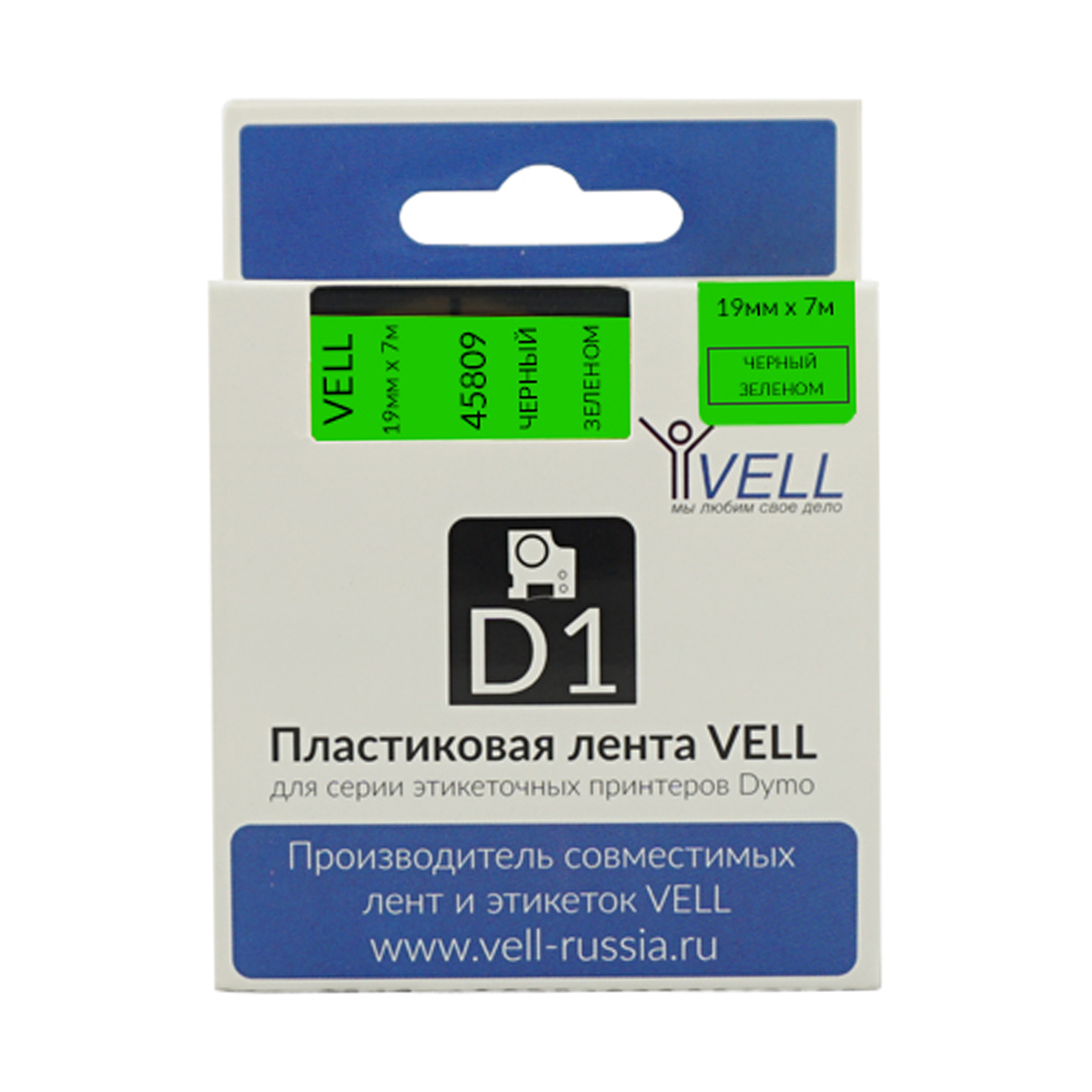 Лента Vell VL-D-43619 (6 мм, черный на зеленом)