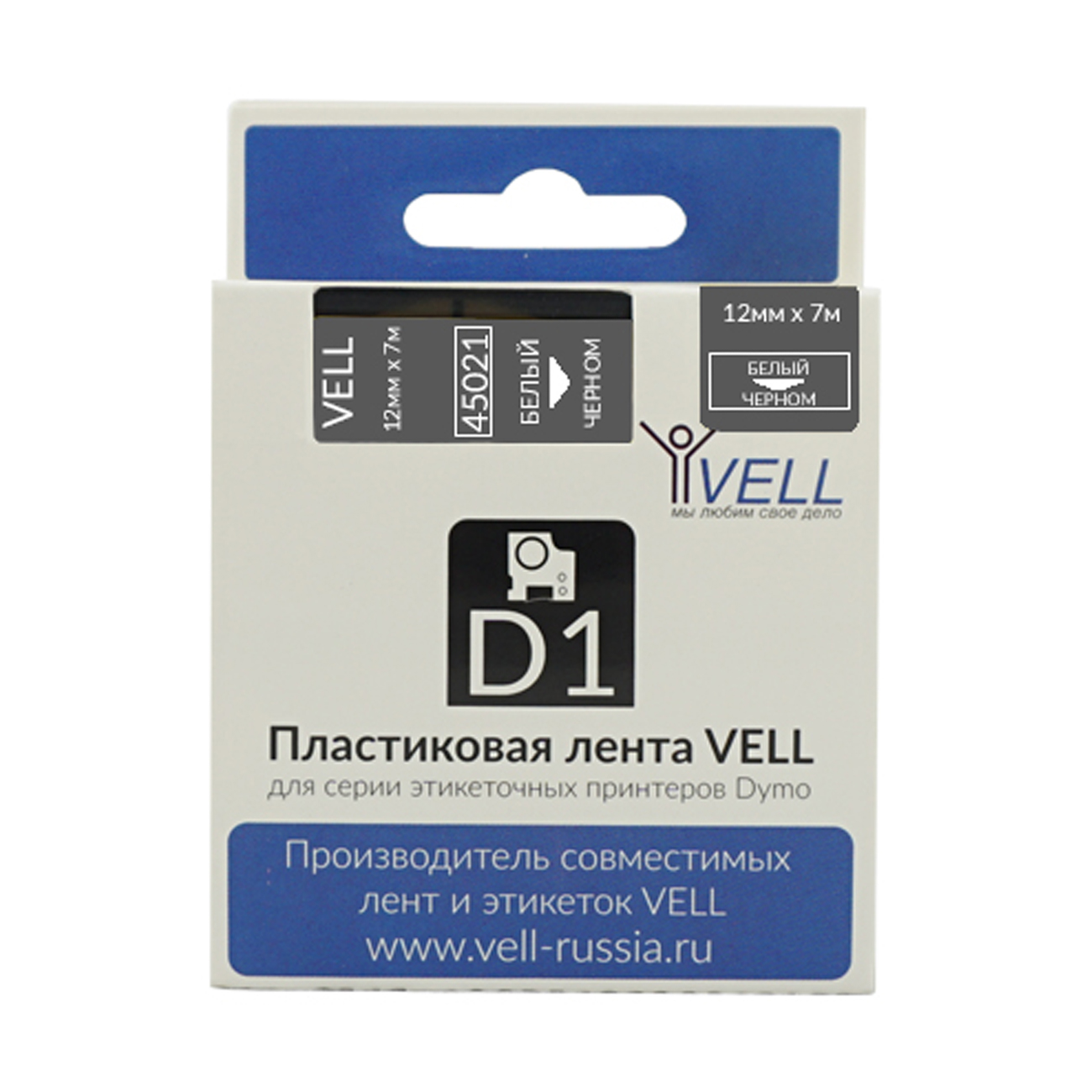 Лента Vell VL-D-S0720610/45021 (12 мм, белый на черном)