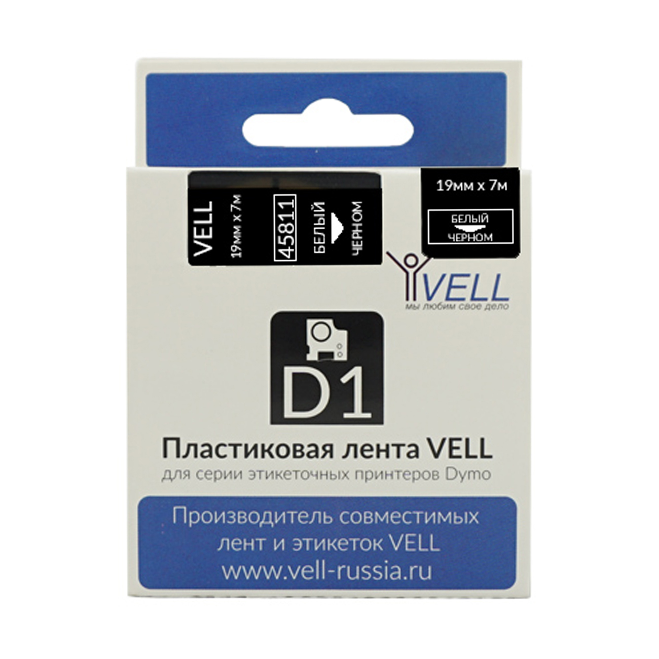 Лента Vell VL-D-45811 (19 мм, белый на черном)