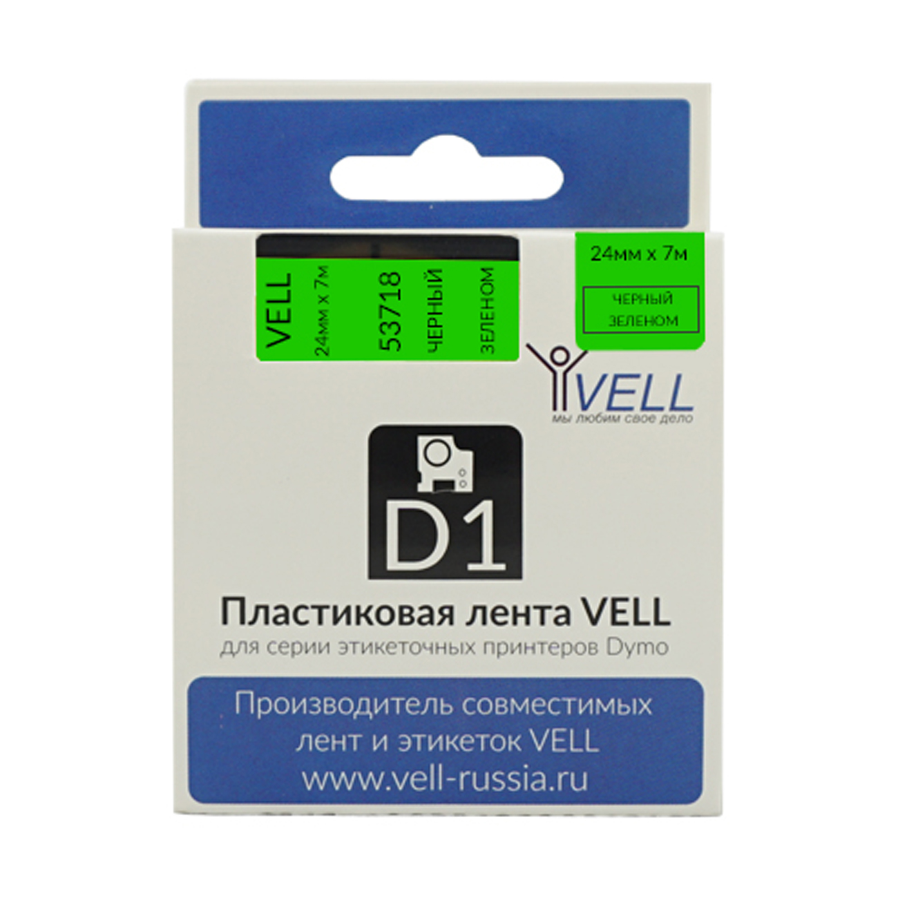 Лента Vell VL-D-53719 (24 мм, черный на зеленом)