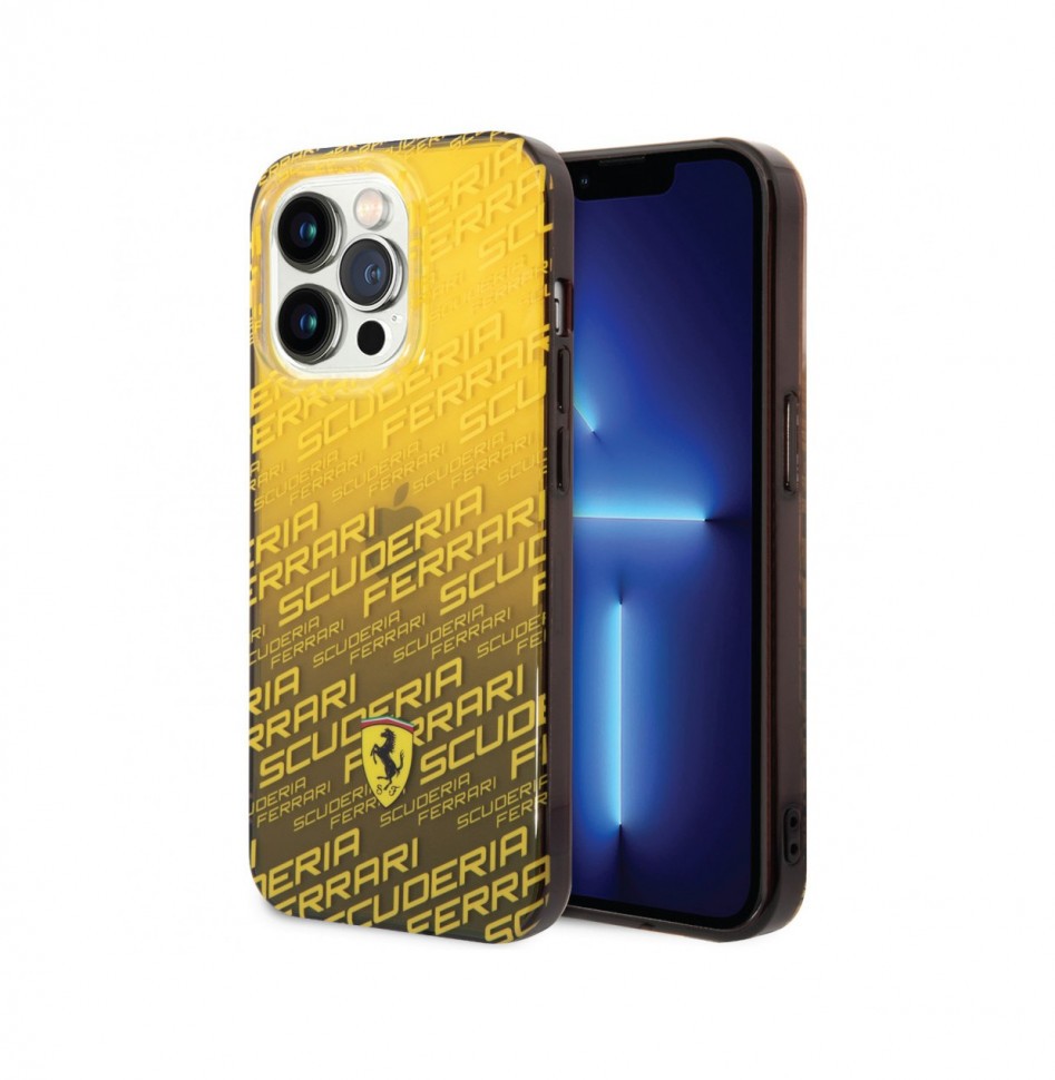 Чехол Ferrari для iPhone 14 Pro Scuderia Hard, Желтый градиент PC/TPU Allover Scuderia Hard желтый