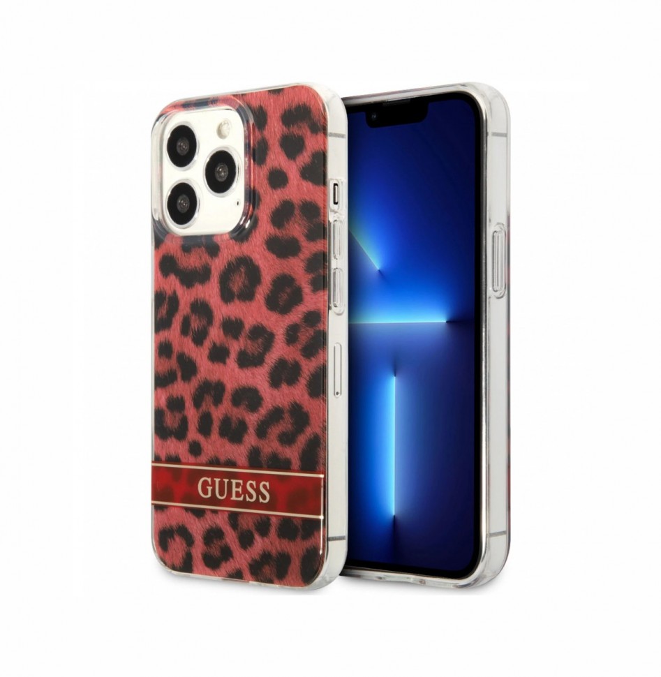 Чехол Guess PC/TPU Leopard Hard для iPhone 13 Pro Max, Красный (GUHCP13XHSLEOR)