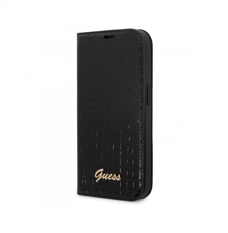 Чехол-книжка Guess PU Croco w Metal logo Booktype для iPhone 14, Черный