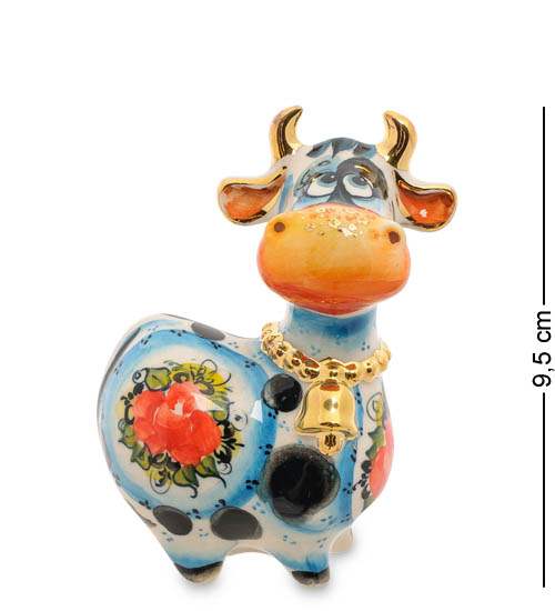фото Фигурка корова с колокольчиком цв. золото (гжельский фарфор) гл-445 113-705686 art east