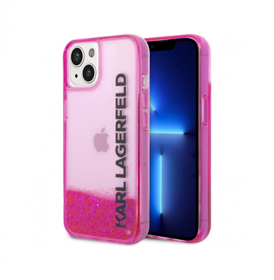 Чехол Karl Lagerfeld Liquid glitter Elongated logo Hard для iPhone 13, Розовый