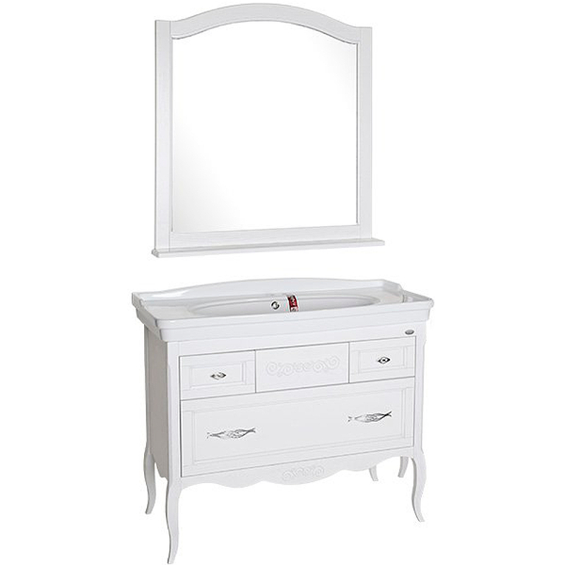 фото Комплект мебели для ванной asb-woodline модерн 105 белый с патиной серебро
