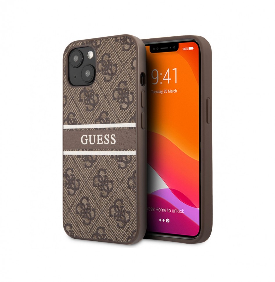 Чехол Guess PU 4G Stripe printed logo Hard для iPhone 14, Коричневый