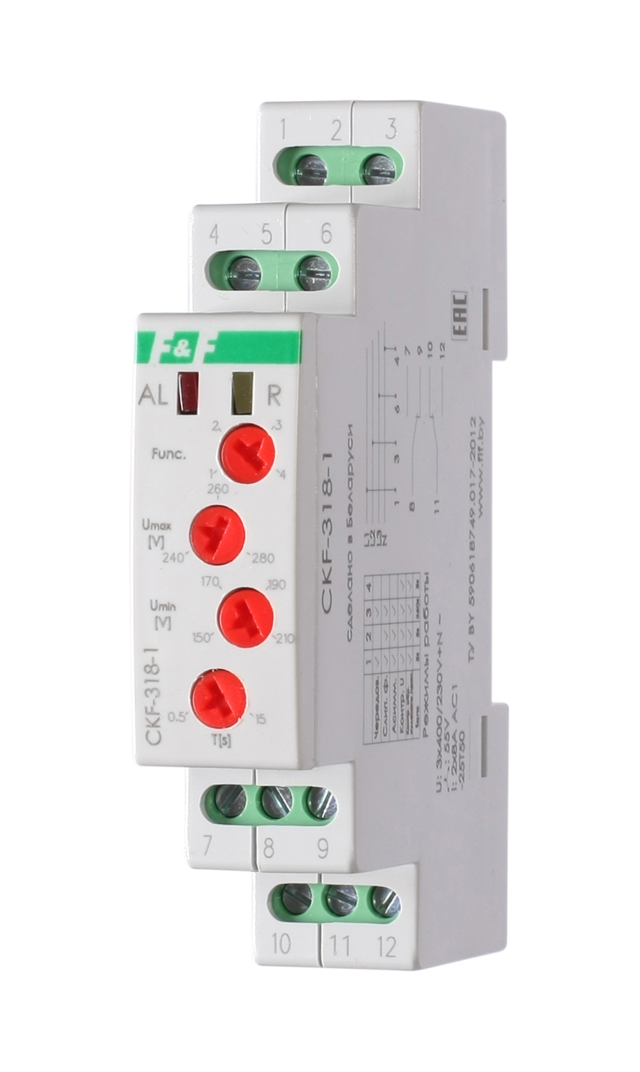 Реле контроля фаз и напряжения CKF-318-1 трехфазное регулируемое, переключение выбора режи реле контроля напряжения и тока релеон