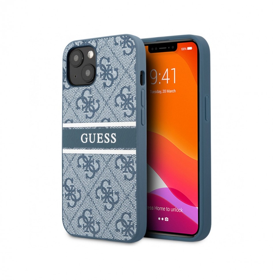 Чехол Guess PU 4G Stripe printed logo Hard для iPhone 14 Plus, Синий