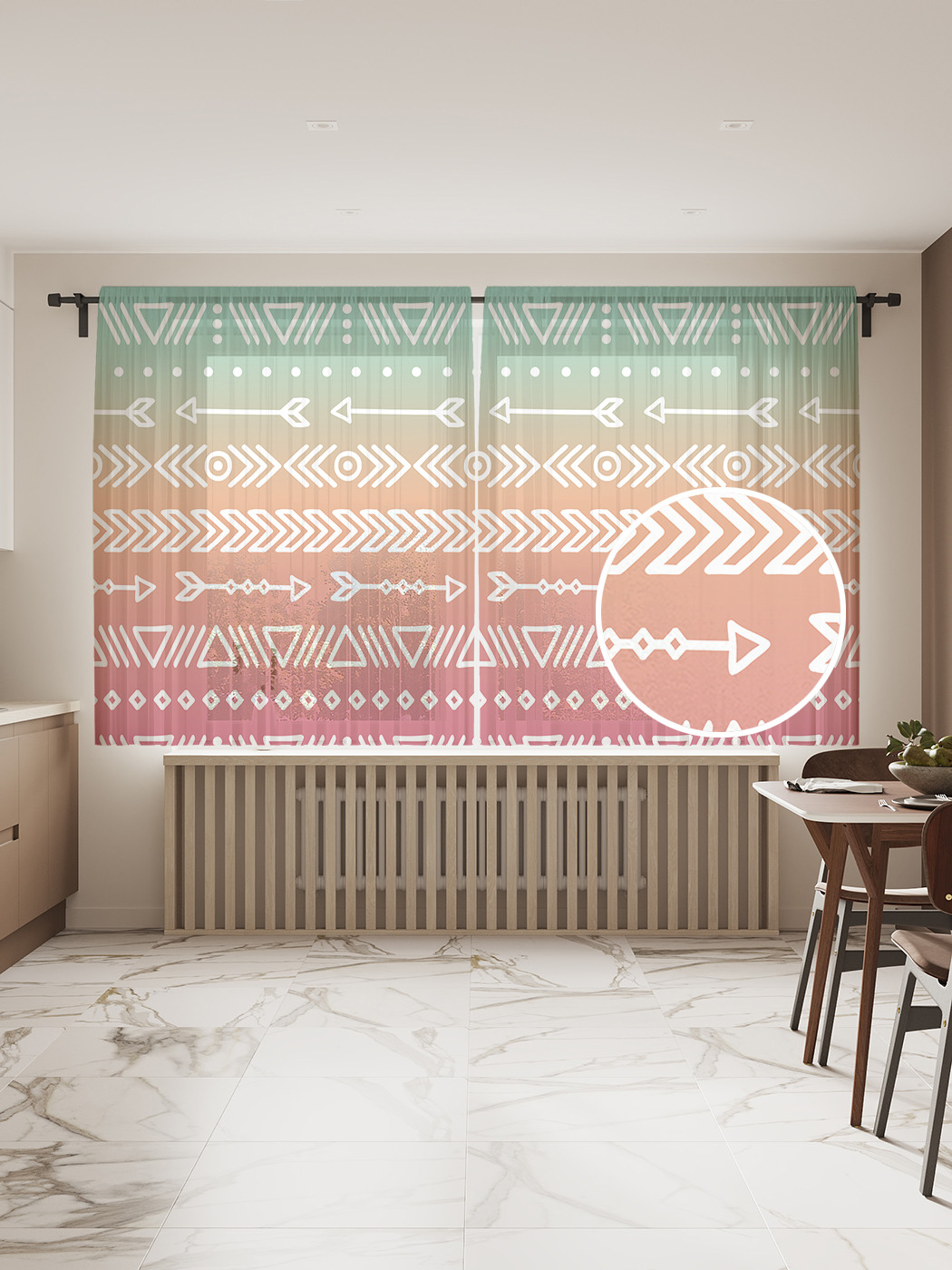 

Фототюль JoyArty "Горизонтальные полосы со стрелами" 145x180см, Горизонтальные полосы со стрелами