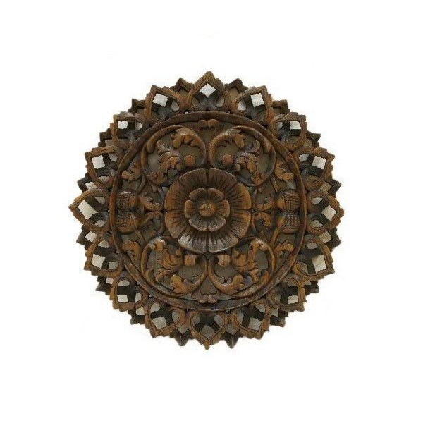 фото Деревянное круглое панно цветочный орнамент nobrand