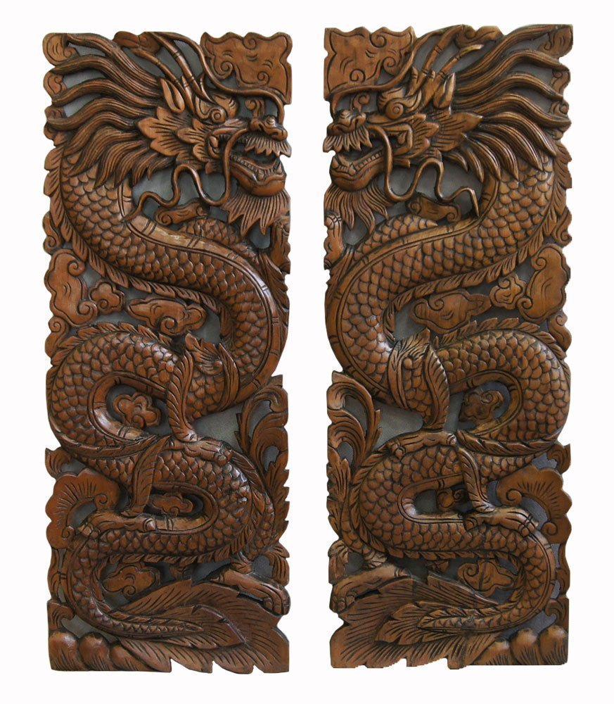 

Деревянное резное панно Дракон h=90 см, L=35 см, w=3,5 см