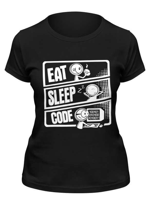 

Футболка женская Printio Eat, sleep, code черная M, Черный, Eat, sleep, code