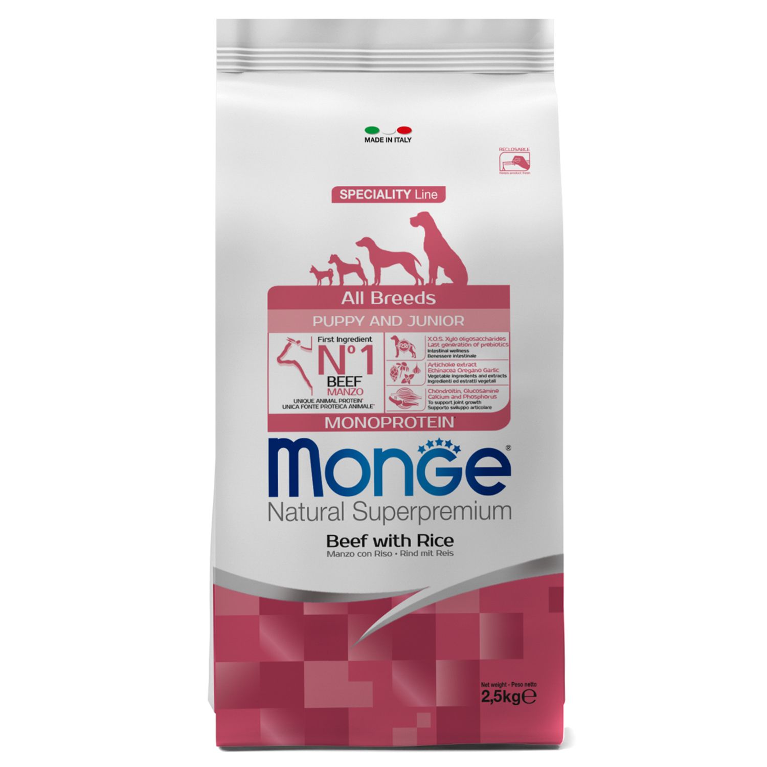 фото Сухой корм для собак monge monoprotein puppy & junior, говядина, рис, 2.5кг