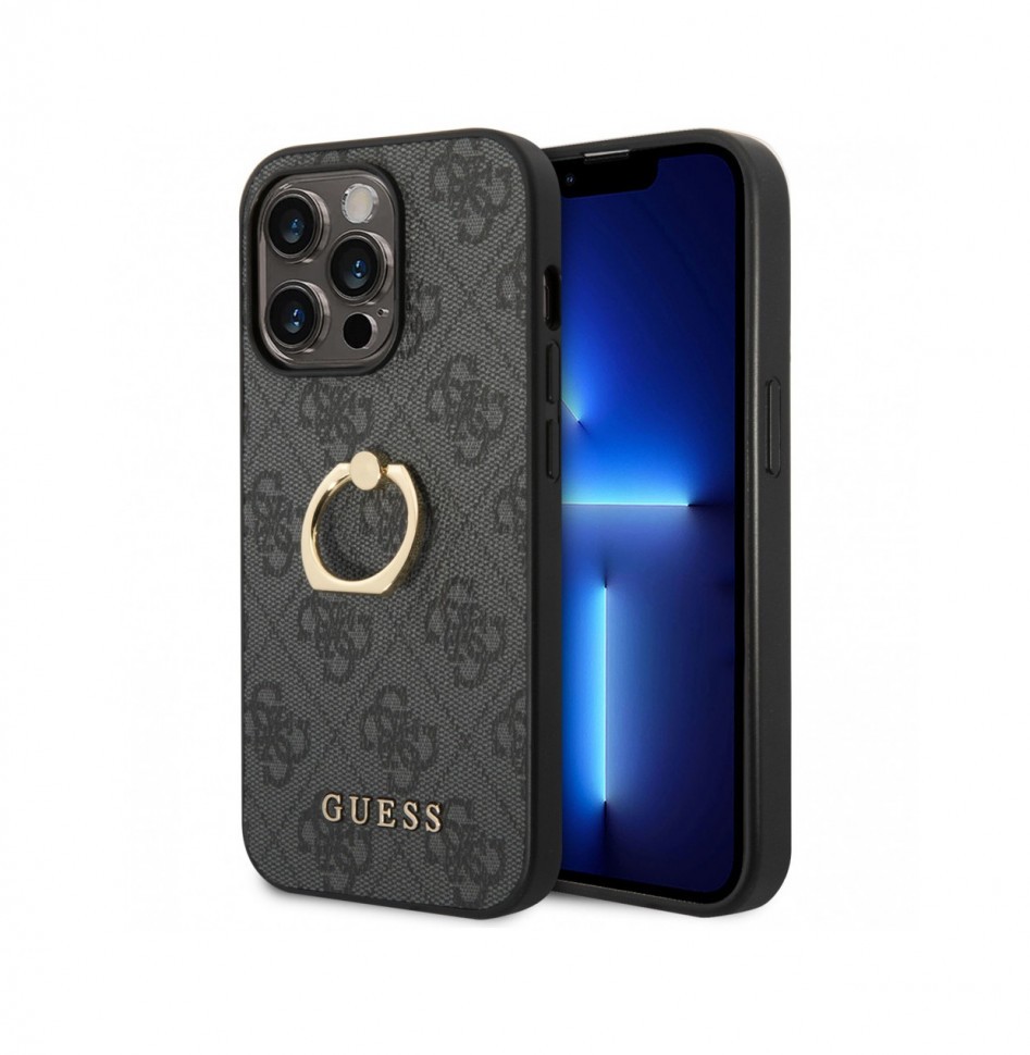 Чехол Guess PU 4G + Ring Hard для iPhone 14 Pro, Серый (GUHCP14L4GMRGR)