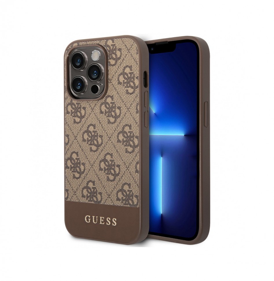 Чехол Guess PU 4G Bottom stripe Metal logo Hard для iPhone 14 Pro, Коричневый