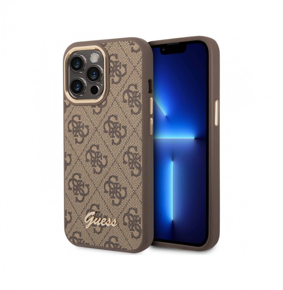 

Чехол Guess PU 4G Script metal logo Hard для iPhone 14 Pro, Коричневый, PU 4G Script metal logo Hard