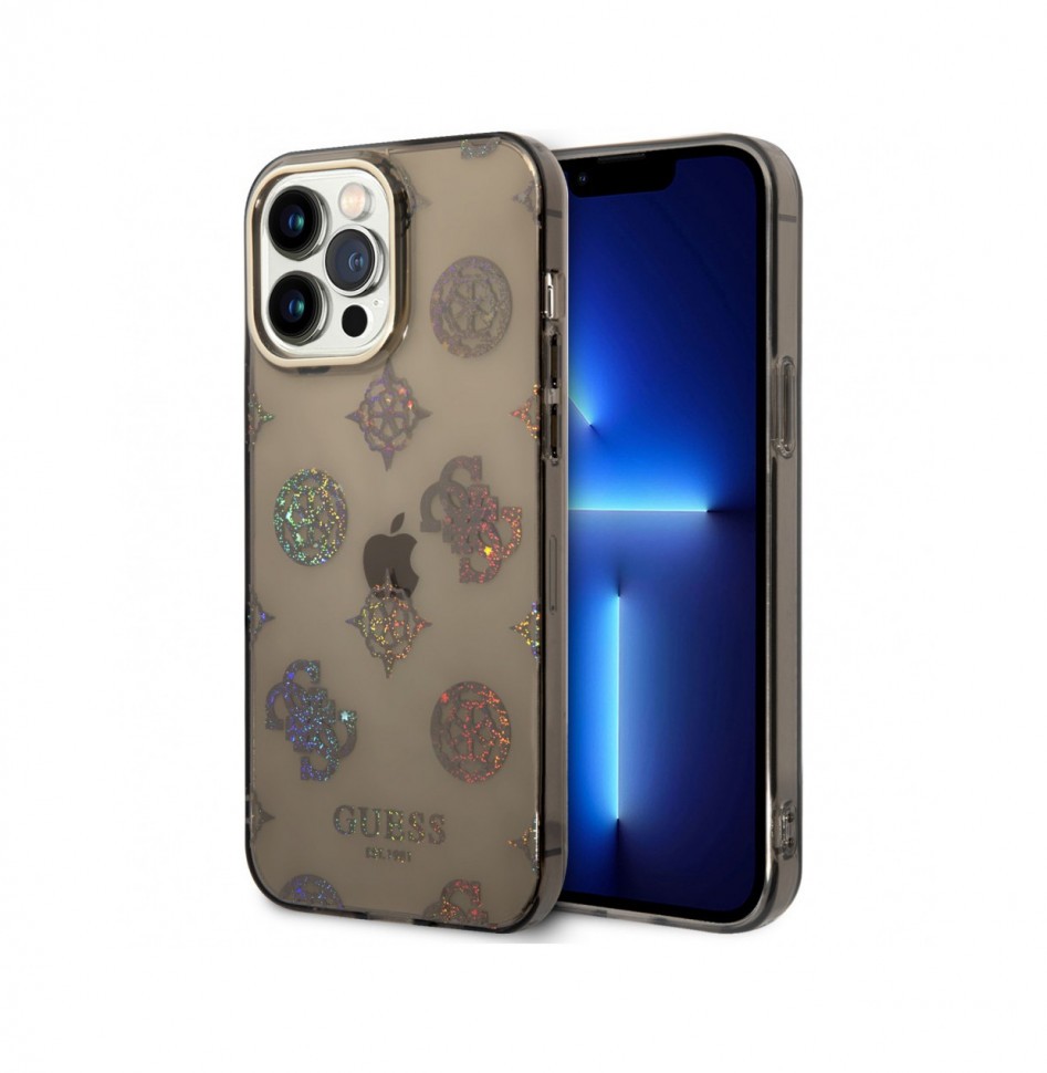 Чехол Guess PC/TPU Peony glitter Electroplated camera Hard для iPhone 14 Pro Max, Черный