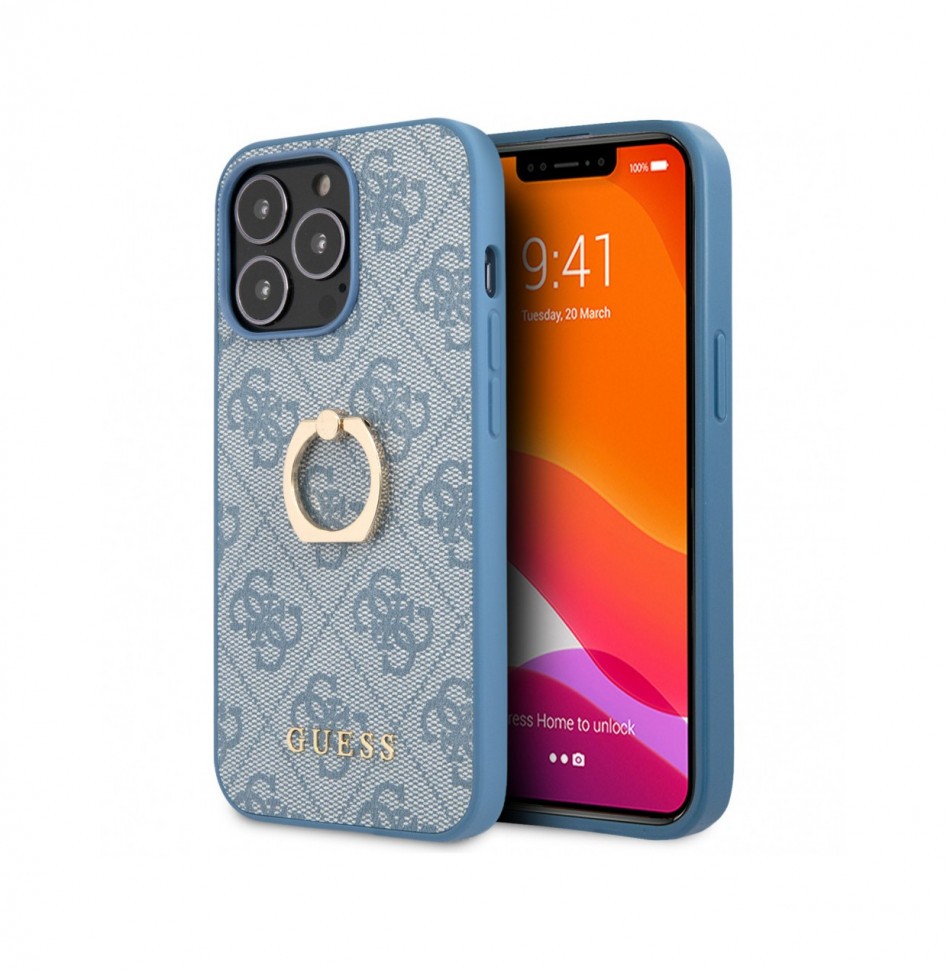 Чехол Guess PU 4G + Ring Hard для iPhone 14 Pro Max, Синий (GUHCP14X4GMRBL)