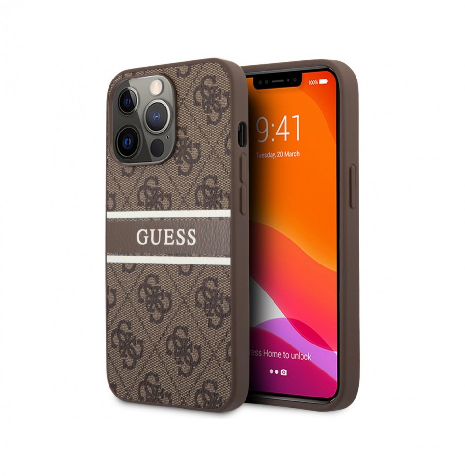 

Чехол CG Mobile Guess PU 4G Stripe printed logo Hard для iPhone 14 Pro Max, Коричневый, PU 4G Stripe printed logo Hard