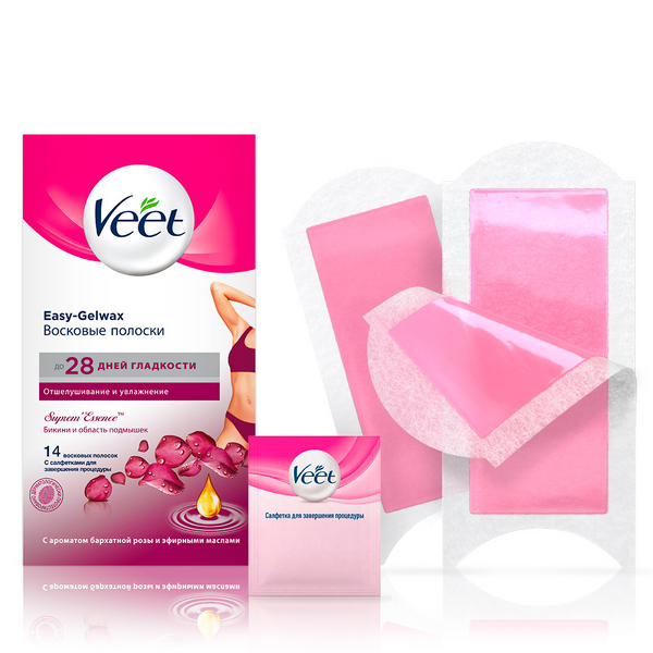 фото Полоски для депиляции veet suprem'essence c ароматом бархатной розы 14 полосок+2 салфетки