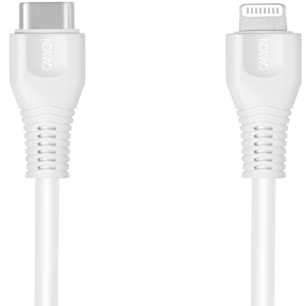 Кабель Canyon USB-C - Apple 8-pin PD 3.0 MFI-4, 18W, 1.2 м, белый