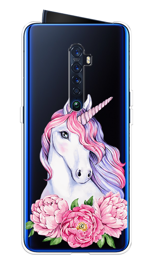 

Чехол на Oppo Reno 2 "Единорог с пионами", Розовый;белый;зеленый, 253550-1