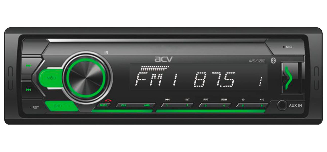 Автомагнитола ACV MP3/WMA AVS-912BG зеленая,50Wx4, bluetooth, App,Google, SD, USB, AUX