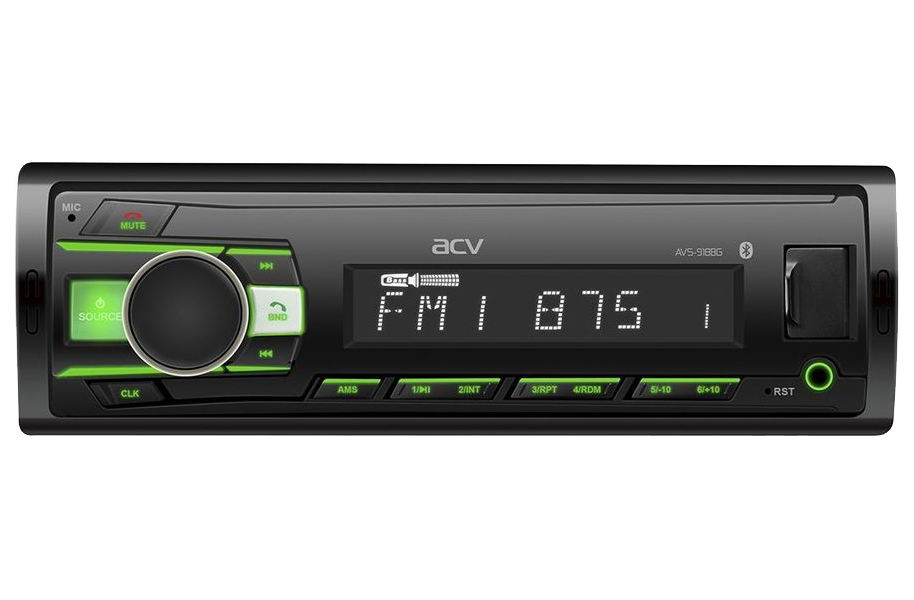 Автомагнитола ACV MP3/WMA AVS-918BG зеленая,50Wx4, bluetooth, SD, USB, AUX
