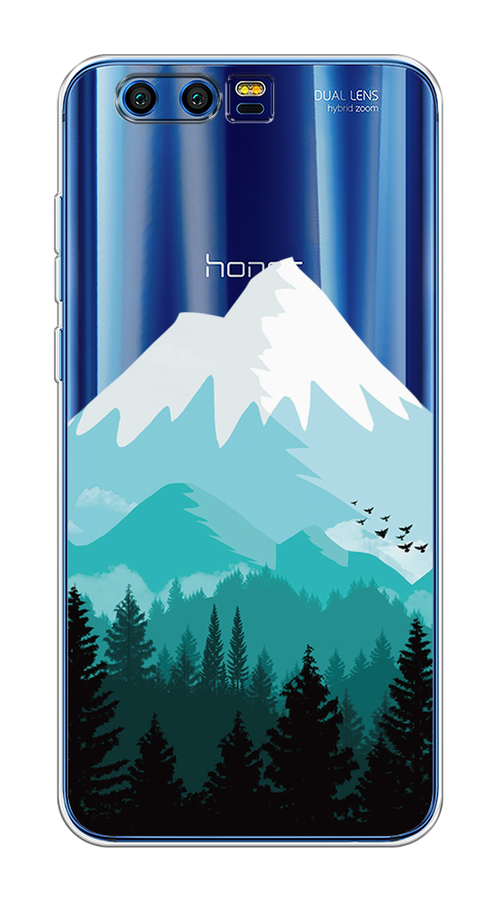 

Чехол на Honor 9 "Синяя снежная гора", Белый;голубой, 62450-2