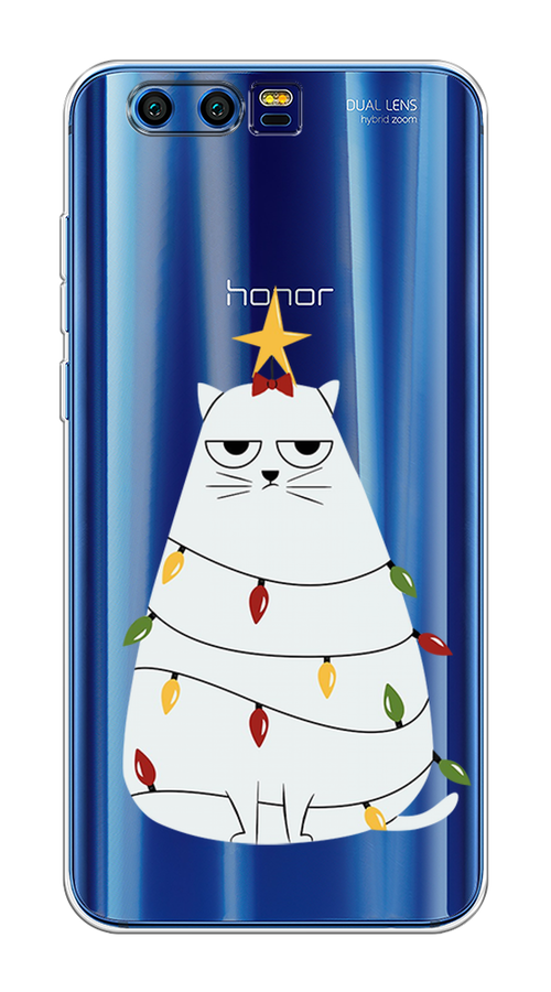 

Чехол на Honor 9 "Котик в гирлянде", Белый;красный;желтый, 62450-1
